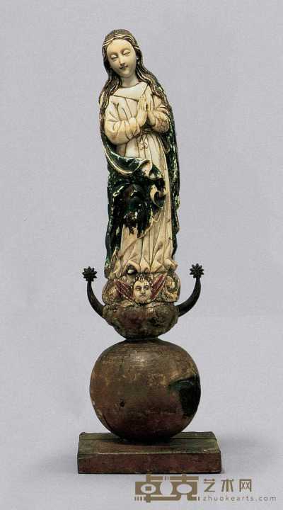 17世纪 牙雕圣母像 高37cm